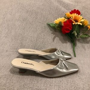 NWOT - Silver Open-Back Slides with Kitten Heels